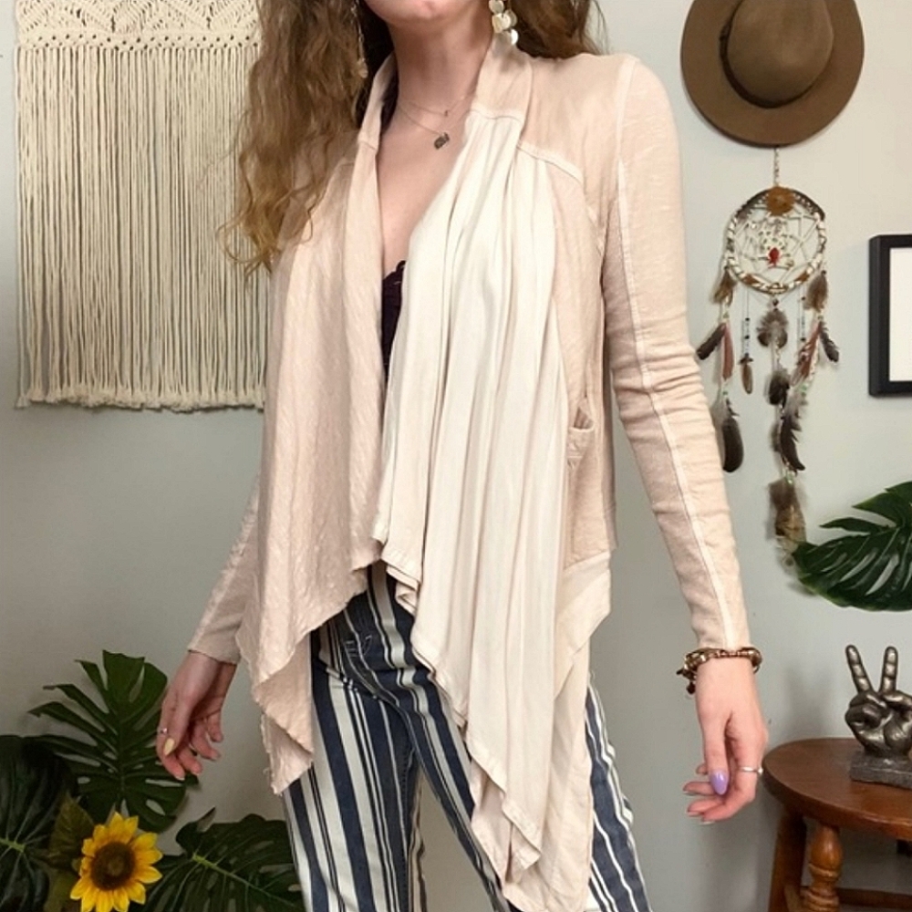 Anthropologie Saturday Sunday Pink Waterfall Cardigan Sweater Medium Boho